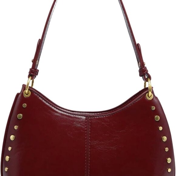 Burgundy Faux Leather Studded Shoulder Bag for Women, 10.6x5.9in - Picture 1 of 5